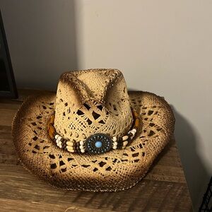 Amazon Tan Straw Hat with Beaded Band